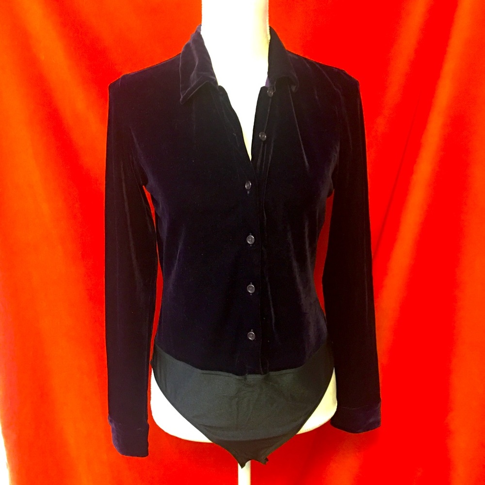 Ralph Lauren 00s velvet bodysuit purple long sleeve size small